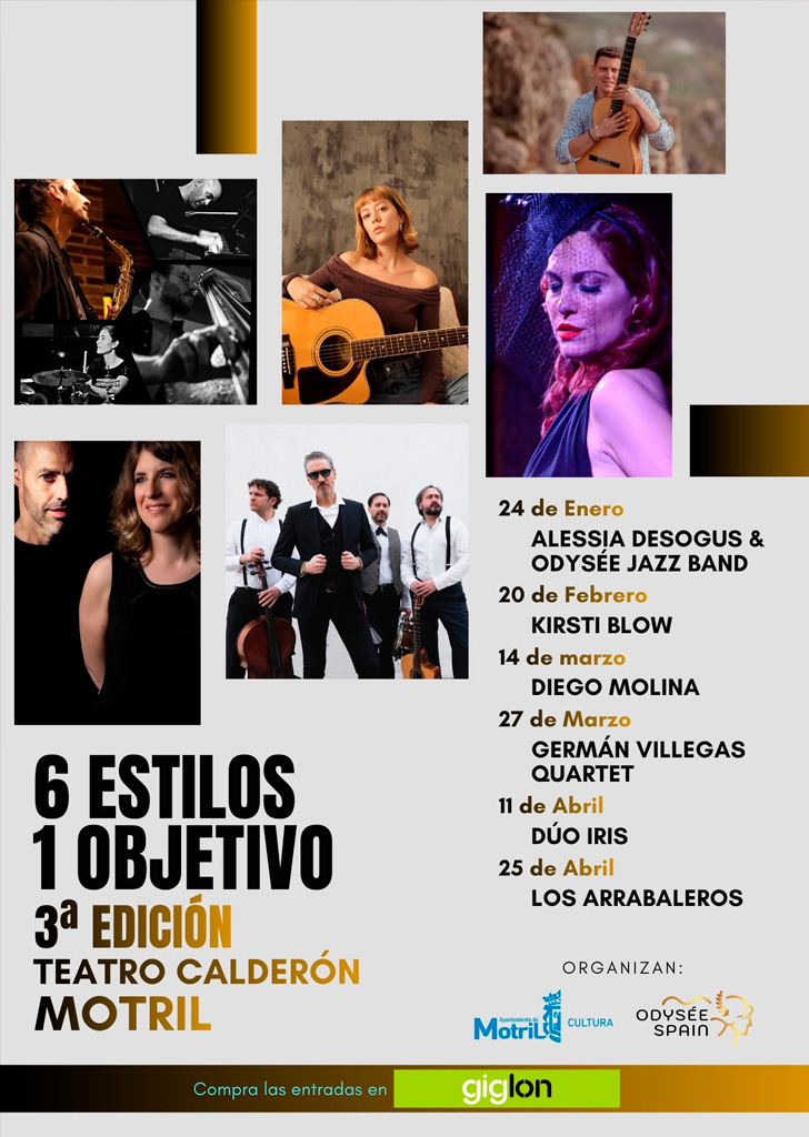 Cartel del ciclo musical 6 estilos 1 objetivo en el Teatro Calderón de Motril