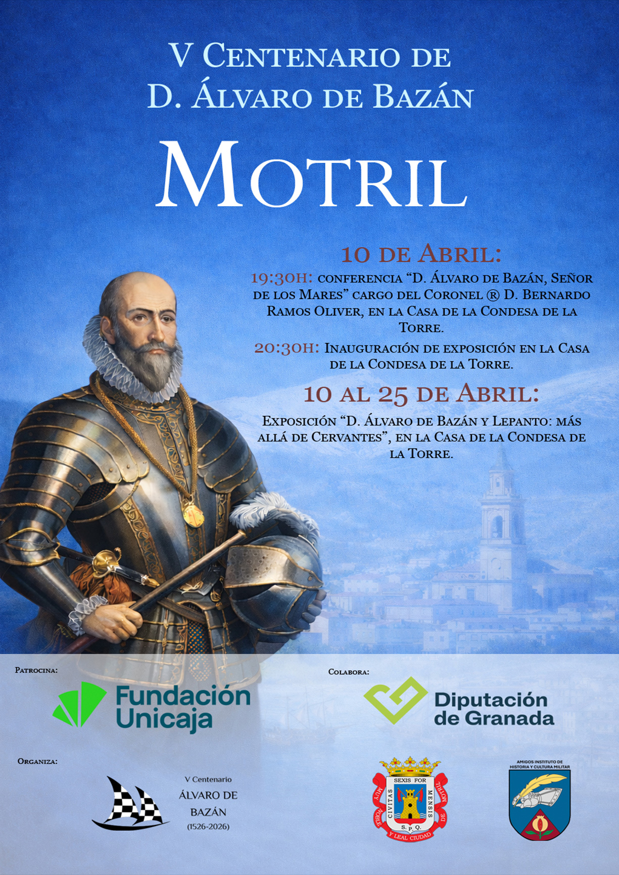 Cartel del V Centenario de Álvaro de Bazán en Motril con exposición y conferencias