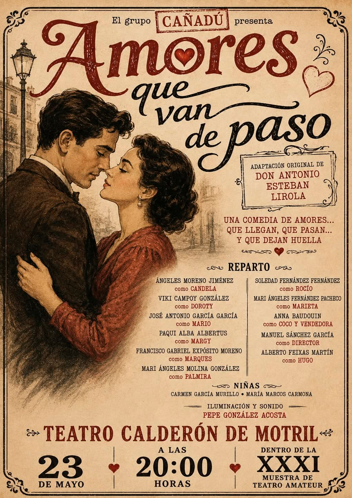 Cartel de la obra Amores que van de paso en el Teatro Calderón de Motril