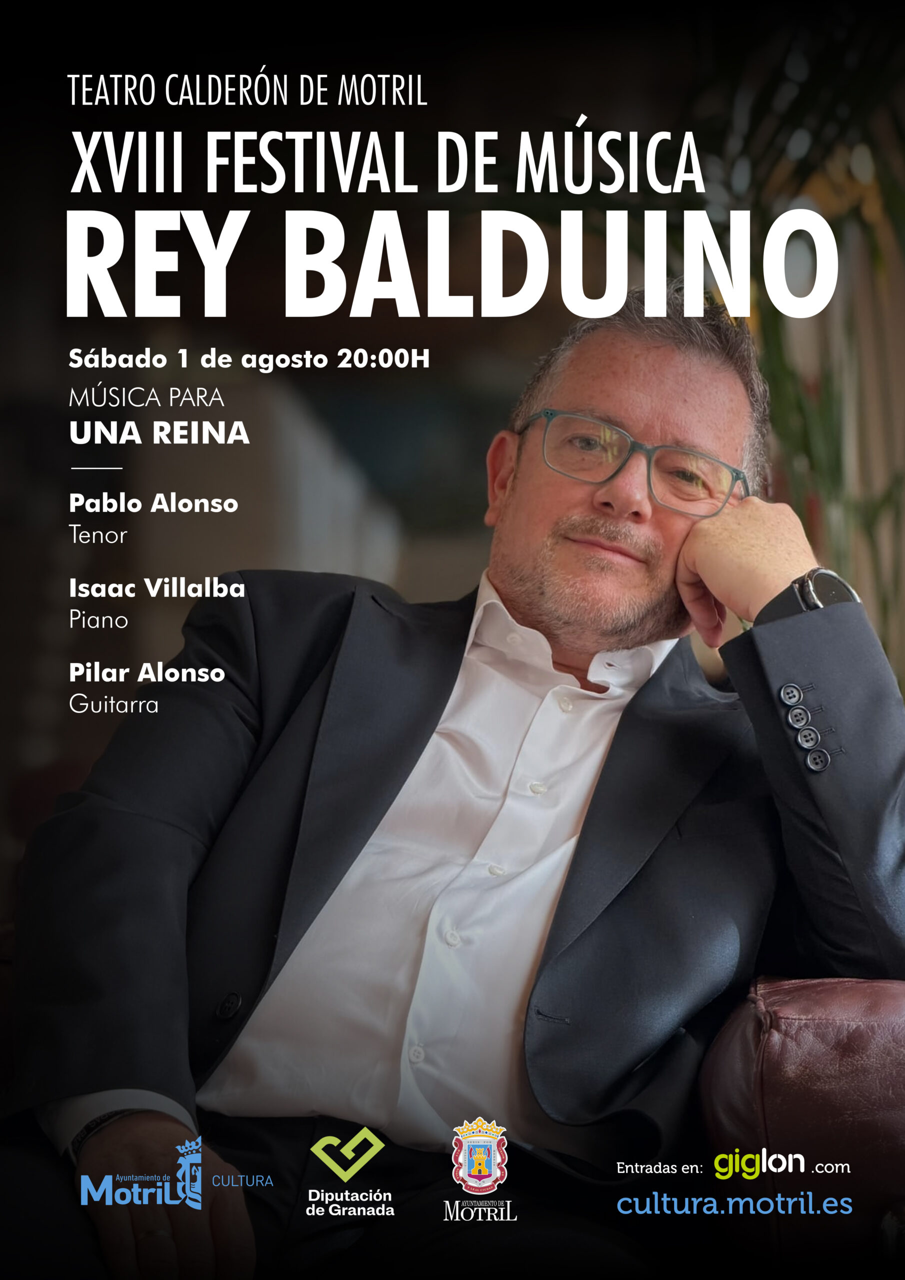 Cartel del recital Música para una Reina con Pablo Alonso en el XVIII Festival de Música Rey Balduino de Motril.